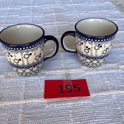 Polish Blue & White Pottery 2 Large Mugs