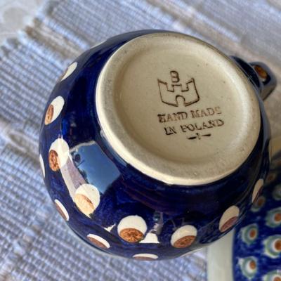 Polish Blue & White Pottery Mug and bowl