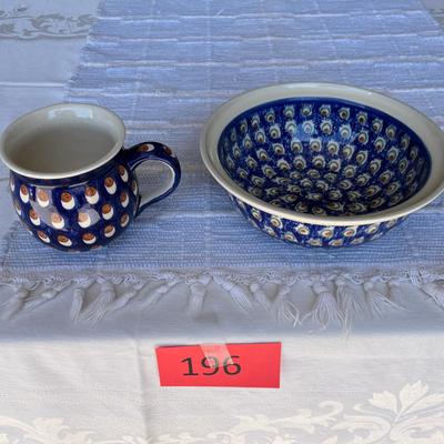 Polish Blue & White Pottery Mug and bowl