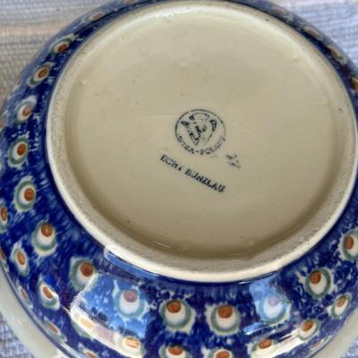 Polish Blue & White Pottery Mug and bowl