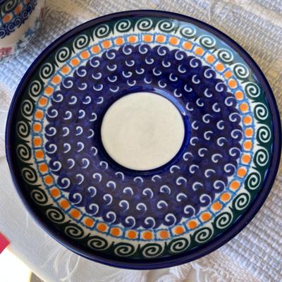 Poland Blue & White Pottery Floral Cup & Saucer