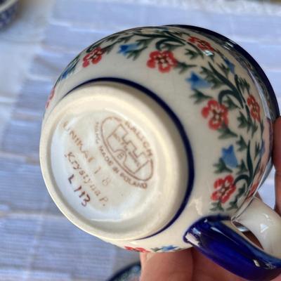 Poland Blue & White Pottery Floral Cup & Saucer