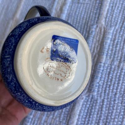 Poland Blue & White Pottery Floral Creamer