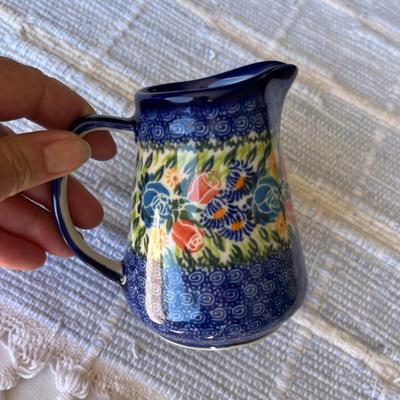 Poland Blue & White Pottery Floral Creamer