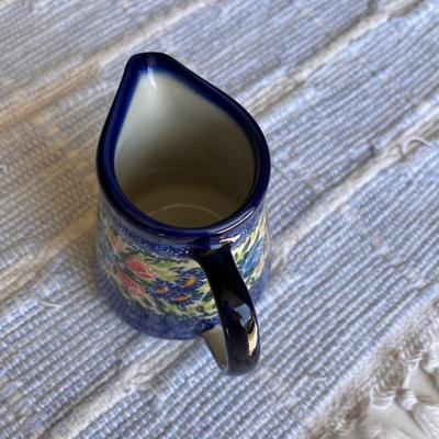 Poland Blue & White Pottery Floral Creamer
