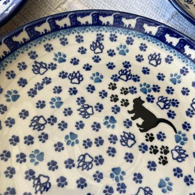 Poland Blue & White Pottery with kitties