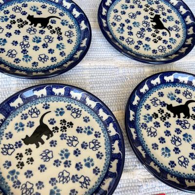 Poland Blue & White Pottery Kitties B&B Plates