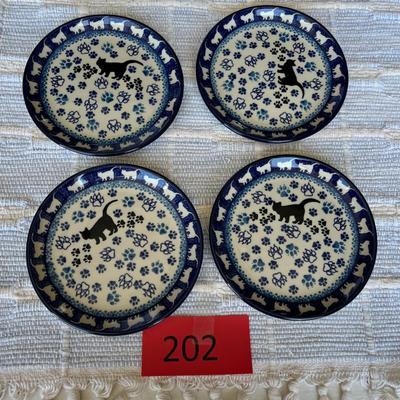 Poland Blue & White Pottery Kitties B&B Plates