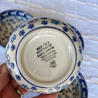 Poland Blue & White Pottery Kitties Cereal Bowls