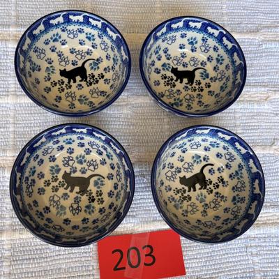 Poland Blue & White Pottery Kitties Cereal Bowls