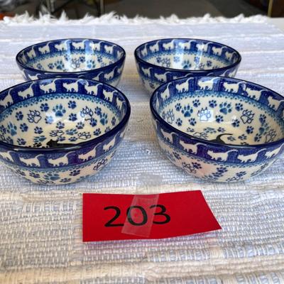 Poland Blue & White Pottery Kitties Cereal Bowls
