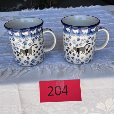 Poland Blue & White Pottery Kitties Mugs