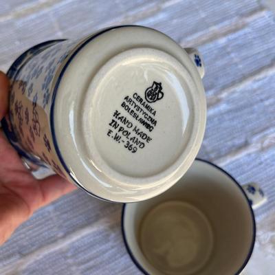 Poland Blue & White Pottery Kitties Mugs