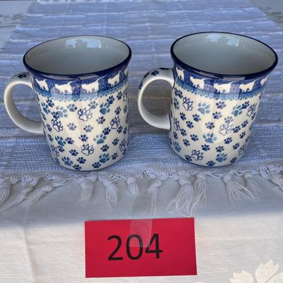 Poland Blue & White Pottery Kitties Mugs