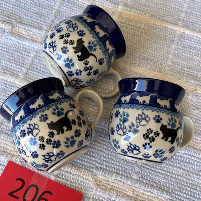 Poland Blue & White Pottery Small Kitty mugs