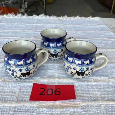Poland Blue & White Pottery Small Kitty mugs