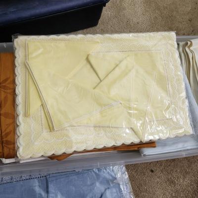 Large Tote filled with Linens , Table Covers, Napkins, Placemats