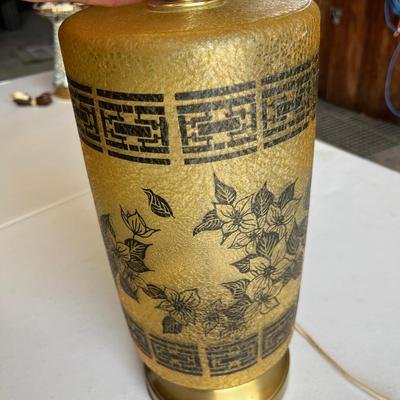 Oriental style Glass MCM Barrel Lamp