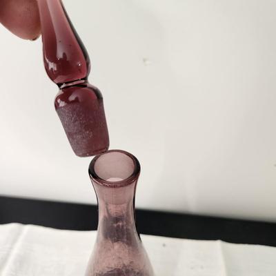 Vintage Mid Century Modern MCM Possible Rainbow Purple Crackle Glass Decanter Genie Bottle