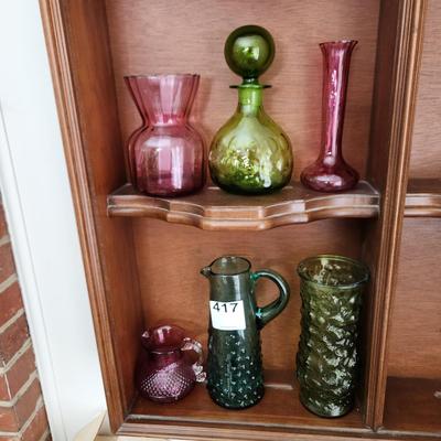 Lot of  6 Glass Pitchers, Decanters, Vases