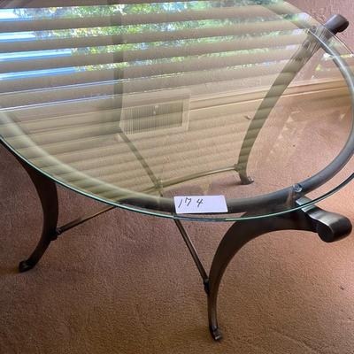 Beautiful Round Heavy 1/4" Glass Lamp Table on Gray Iron Frame