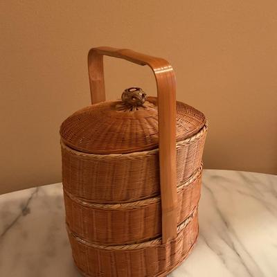 Vintage Three Tier Stacking Wicker Basket