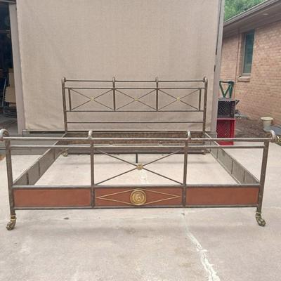 GORGEOUS BRASS BRUSHED KING SIZE FRAME WITH LEATHER COVERED RAILS AND ENDS
