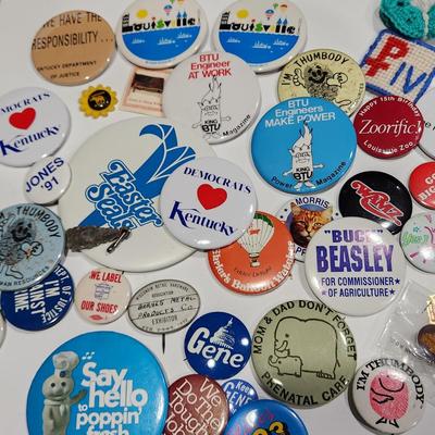 Large lot Vintage Pinbacks Pins Kentucky Louisville Political