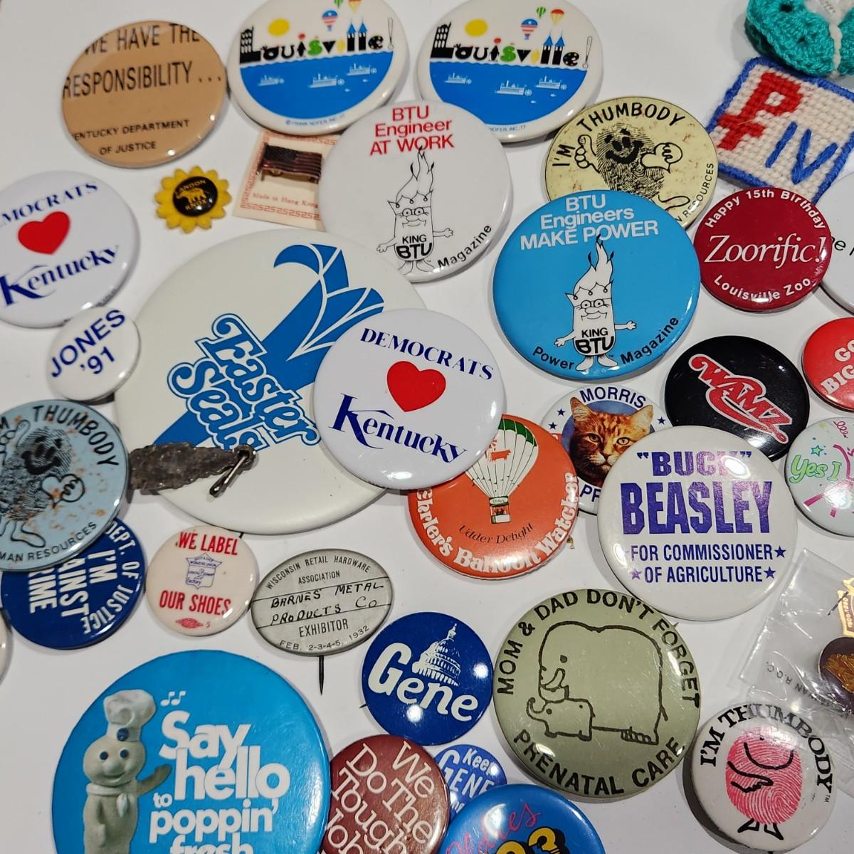 Large Lot Vintage Pinbacks Pins Kentucky Louisville Political Large Lot Vintage Pinbacks Pins Kentucky Louisville Political
