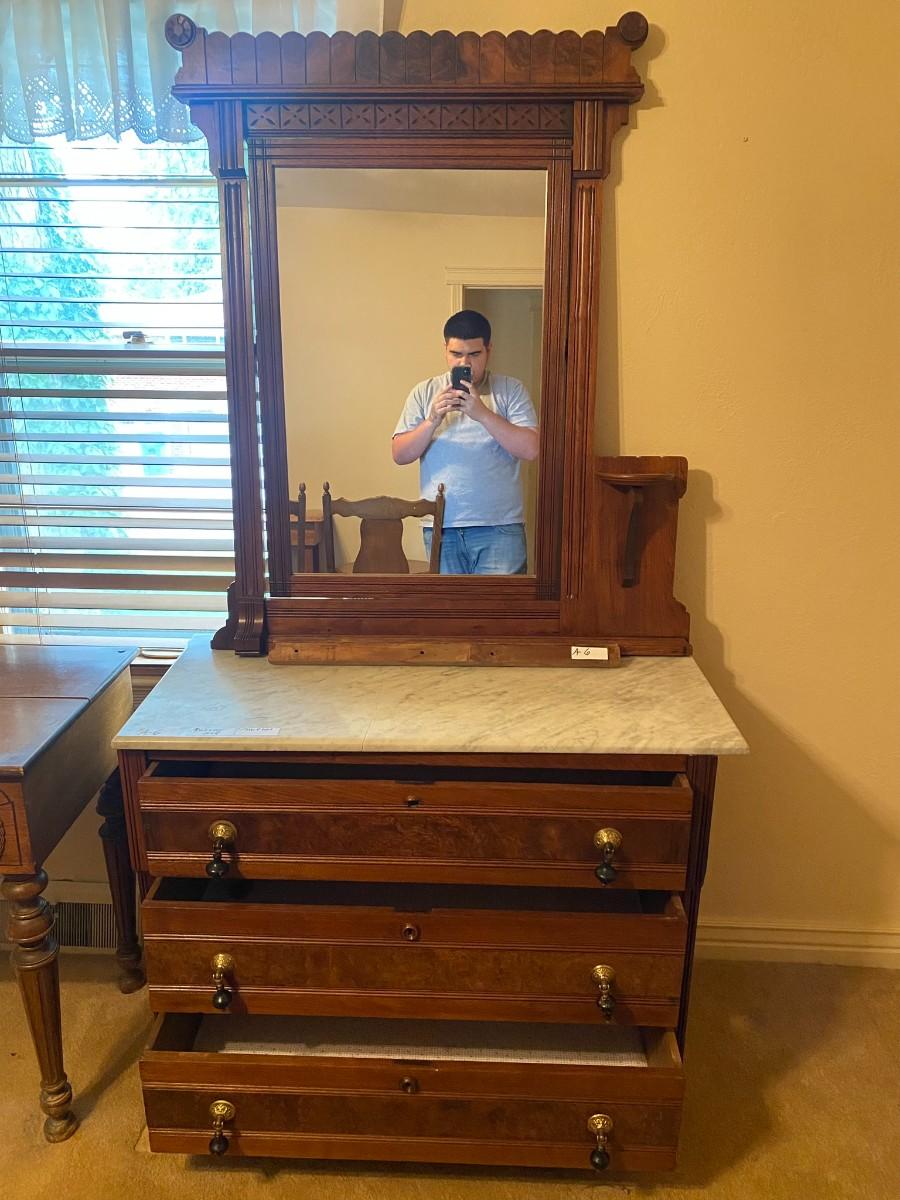 Eastlake Marble Top 3Drawer Dresser with Mirror Included