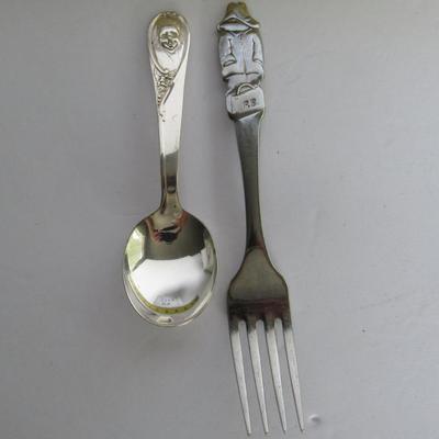 Vintage Gerber Silver Plate Childs Spoon and Paddington Bear Stainless Fork