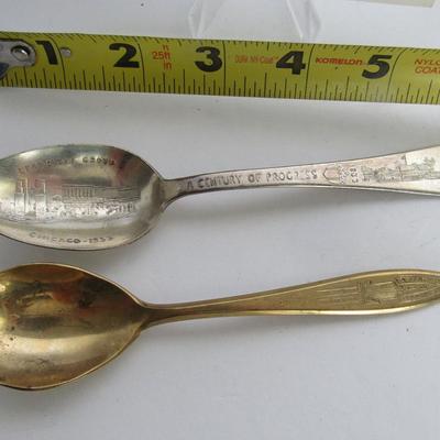 Vintage Chicago World's Fair Spoons, Silver Plate Ft Dearborn and Brass Colored