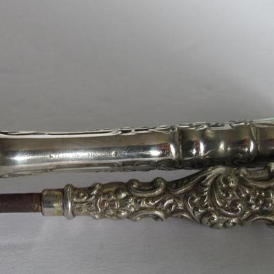 Vintage Sterling Handled Button Hook, Small Pie Server, and Plated Olive Fork