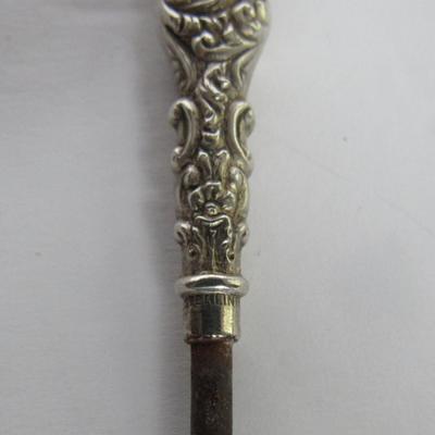 Vintage Sterling Handled Button Hook, Small Pie Server, and Plated Olive Fork