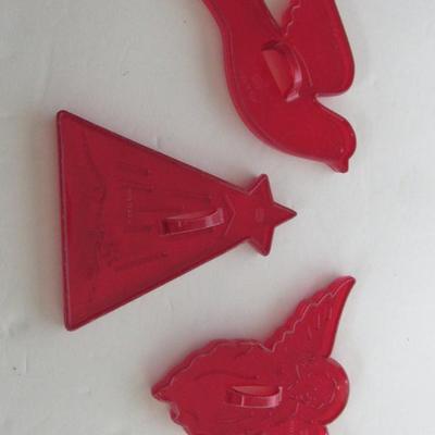 Vintage Red Plastic Nativity Cookie Cutters Set