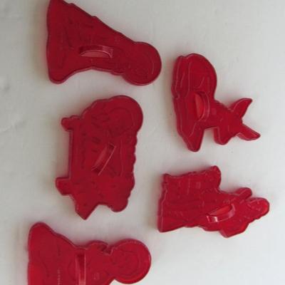 Vintage Red Plastic Nativity Cookie Cutters Set