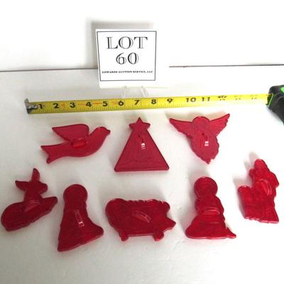 Vintage Red Plastic Nativity Cookie Cutters Set