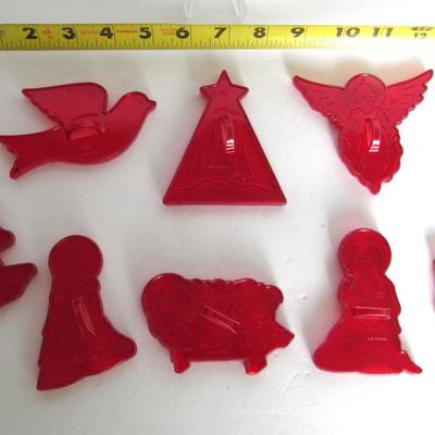 Vintage Red Plastic Nativity Cookie Cutters Set