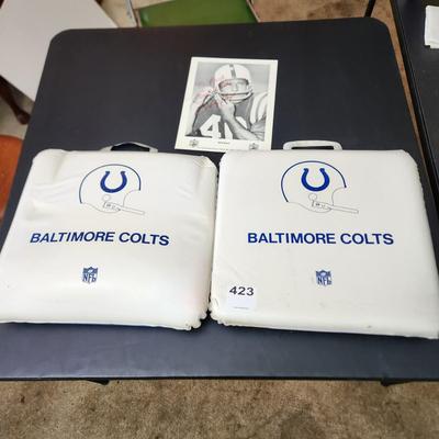 Vintage Baltimore Colts Seat Cushions + Bob Boyd Signed Photo