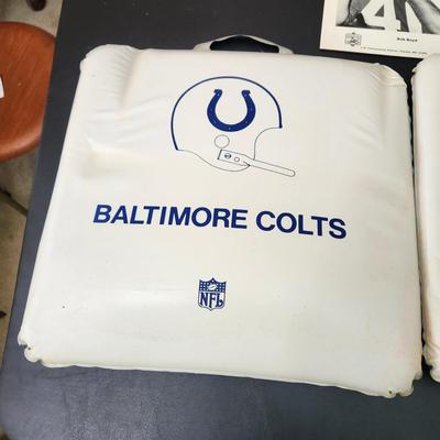 Vintage Baltimore Colts Seat Cushions + Bob Boyd Signed Photo