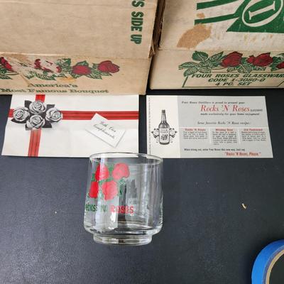 2 Cases Four Roses Rocks 'N Roses Guns Kentucky Whiskey Bourbon  Promo Low Ball Glasses 8 glasses