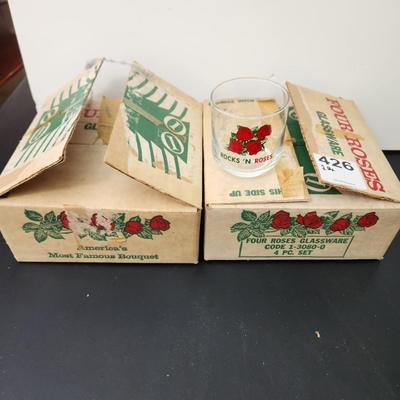 2 Cases Four Roses Rocks 'N Roses Guns Kentucky Whiskey Bourbon  Promo Low Ball Glasses 8 glasses