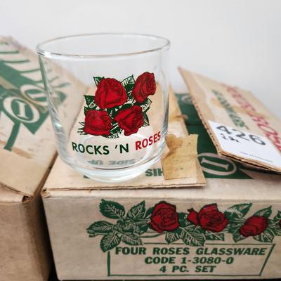 2 Cases Four Roses Rocks 'N Roses Guns Kentucky Whiskey Bourbon  Promo Low Ball Glasses 8 glasses