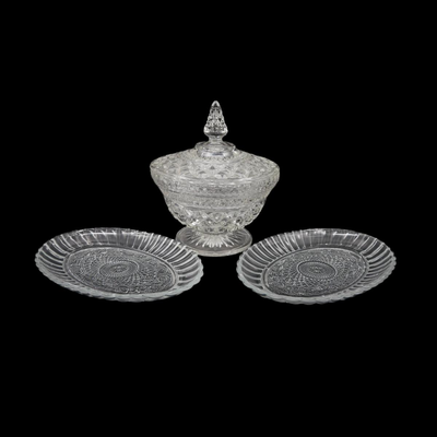 Vintage Glass Bowl with Lid and Glass Dishes