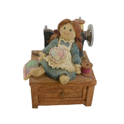 Vintage Doll and Sewing Machine Musical Figurine