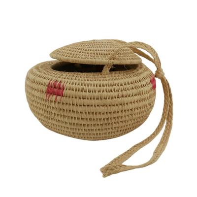 Native American Hand-Woven Carrying Basket with Lid and Strap
