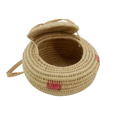 Native American Hand-Woven Carrying Basket with Lid and Strap