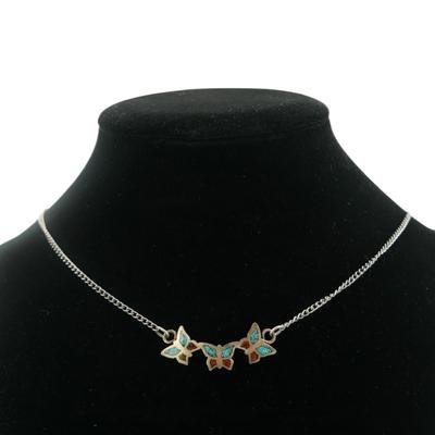 Old Pawn Navajo Butterfly Turquoise and Coral Necklace 