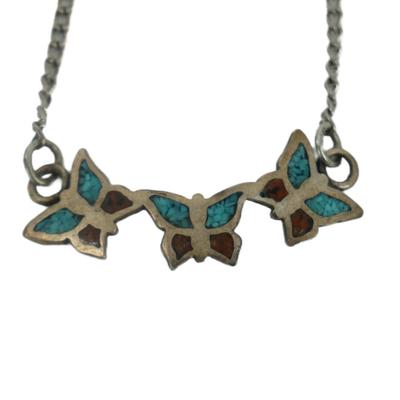 Old Pawn Navajo Butterfly Turquoise and Coral Necklace 