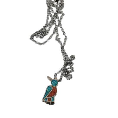 Navajo Turquoise and Coral Bird Necklace